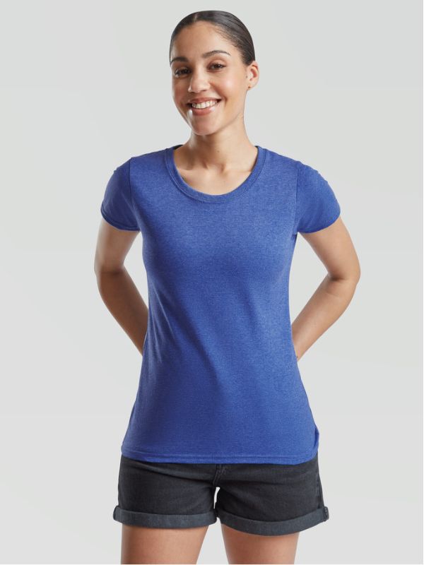 Женская Футболка Стойкая Fruit of the Loom Valueweight T Lady-Fit Меланж Синий XS