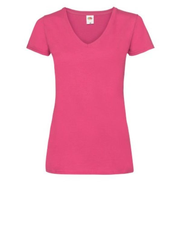 Женская Футболка Fruit of the Loom Valueweight Ladies V-Neck Фуксия XS