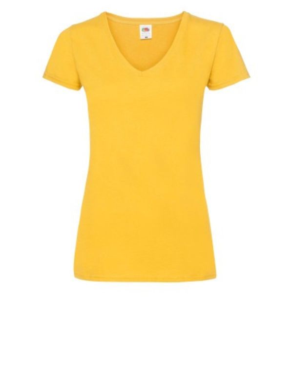 Женская Футболка Fruit of the Loom Valueweight Ladies V-Neck Желтый XS