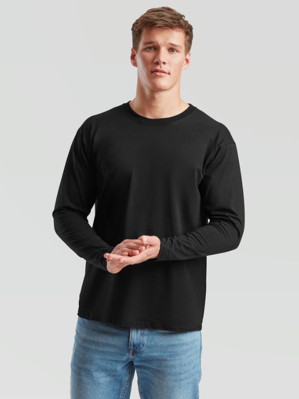 Мужской Лонгслив Базовый Хлопок Однотонный Fruit of the Loom Valueweight Черный S