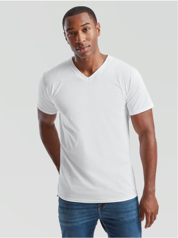 Мужская Футболка с V-Образным Вырезом Fruit of the Loom Valueweight V-Neck Белый S