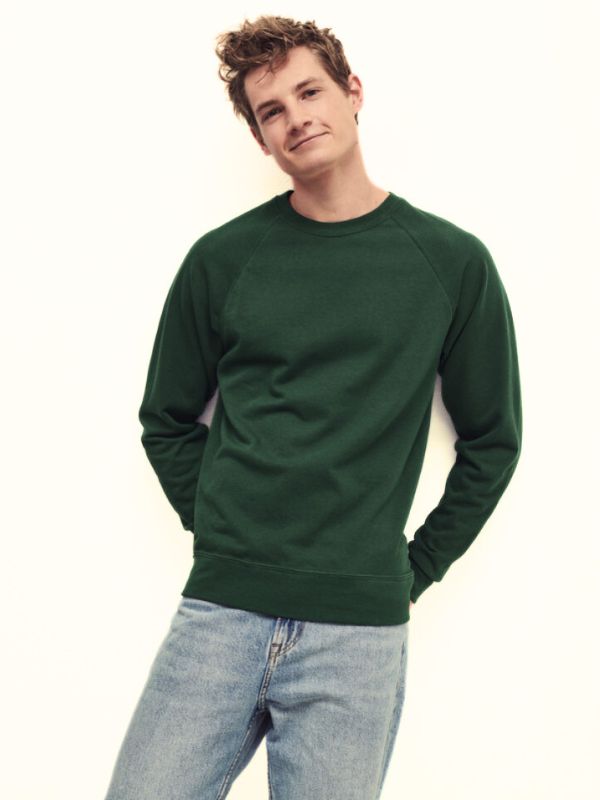 Мужской Свитшот Лёгкий Однотонный Без Начеса Fruit of the Loom Raglan Sweat Темно-Зеленый S