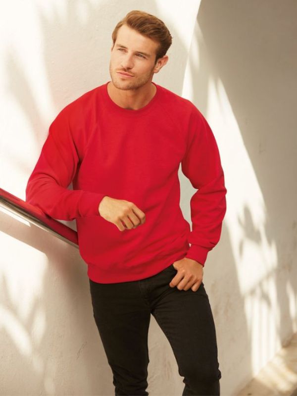Мужской Свитшот Лёгкий Однотонный Без Начеса Fruit of the Loom Raglan Sweat Красный S