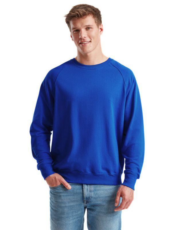 Мужской Свитшот Лёгкий Однотонный Без Начеса Fruit of the Loom Raglan Sweat Ярко-Синий S