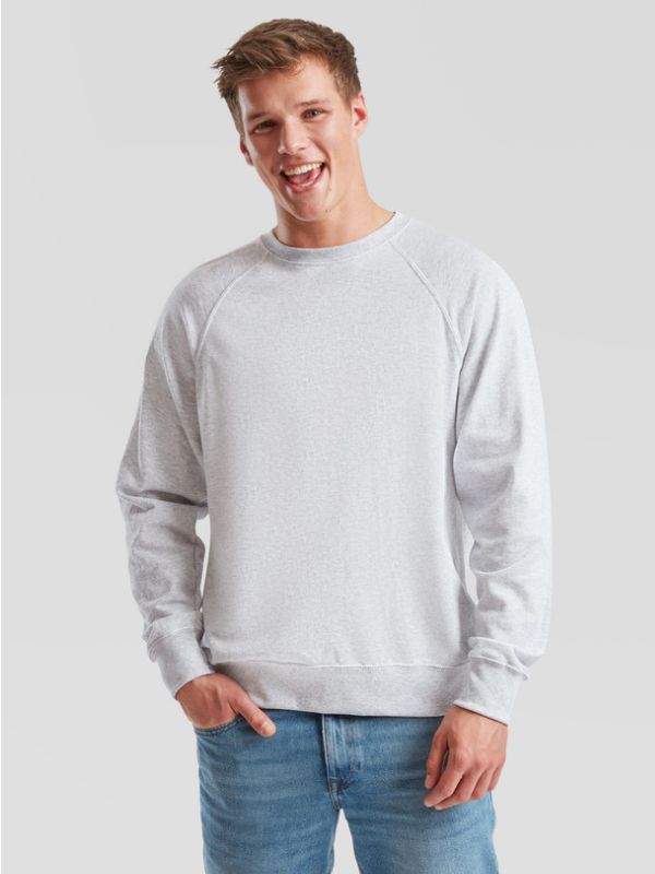 Мужской Свитшот Легкий Однотонный Без Начеса внутри Fruit of the Loom Raglan Sweat Серый Меланж S