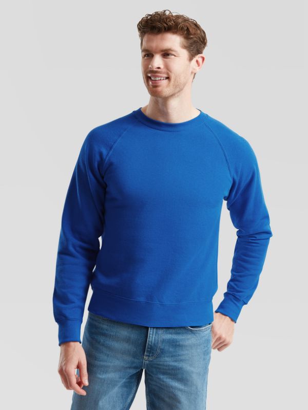 Мужской Свитшот Белый с Начесом Футер Однотонный Fruit of the Loom Classic Raglan Sweat Ярко-Синий S
